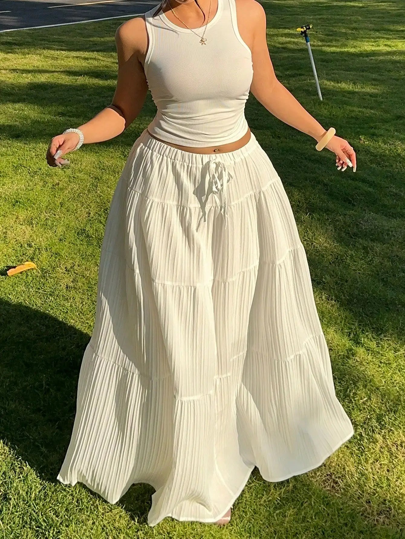 Butter Yellow Sleeveless Crop Top And Tiered Maxi Skirt Set by MadisonnSavannahBoutique