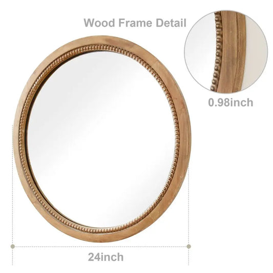 24 inch Circle Rustic Farmhouse Natural Wooden Frame Mirror by MadisonnSavannahBoutique