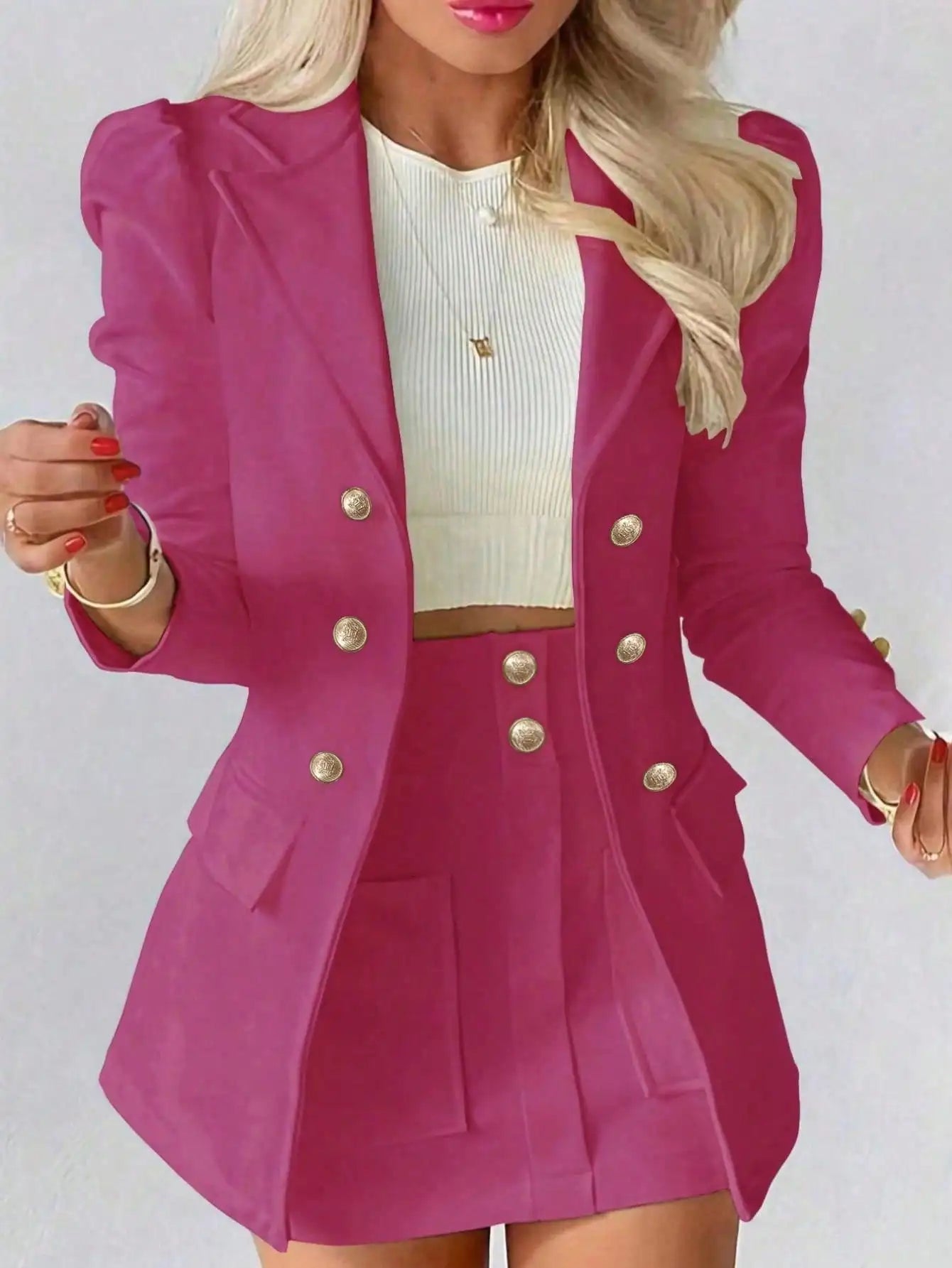 Double-Breasted Blazer And Skirt 2-Piece Suit Set by MadisonnSavannahBoutique