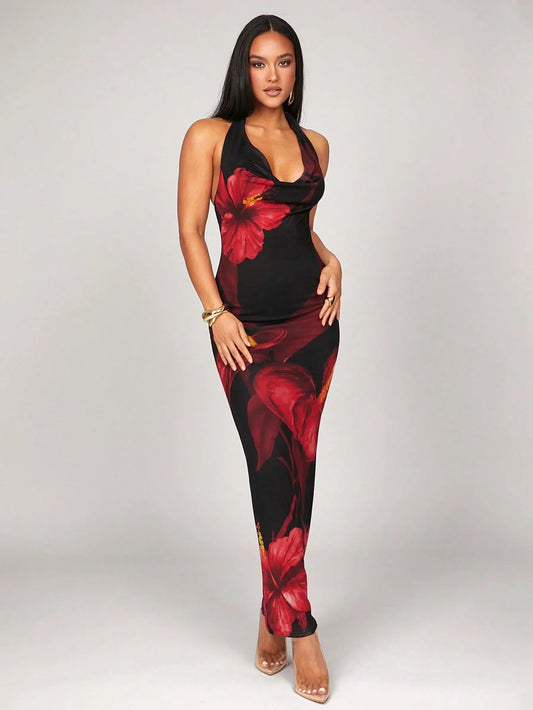 Floral Print Halter Neck Maxi Dress by MadisonnSavannahBoutique