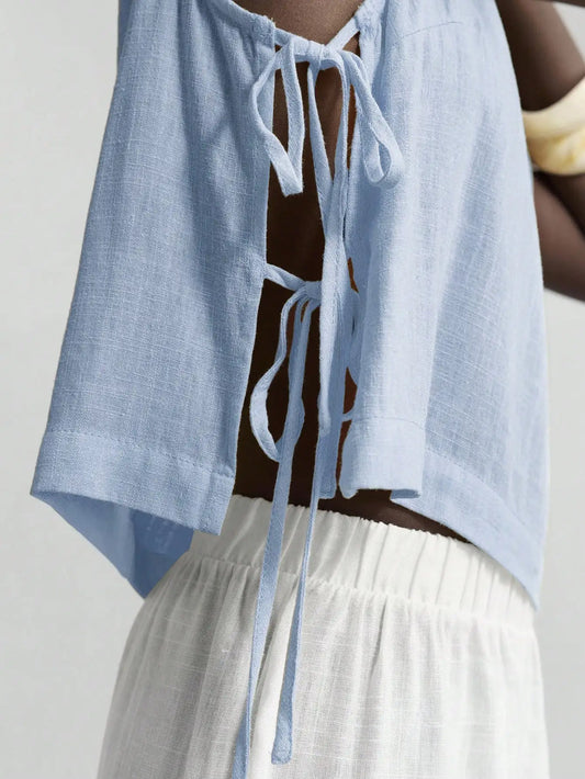 Linen Sleeveless Tank Top With Side Bow Tie Detail Boho by MadisonnSavannahBoutique