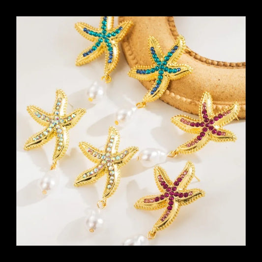 Starfish Earrings Ocean Wind Pearl Earrings by MadisonnSavannahBoutique