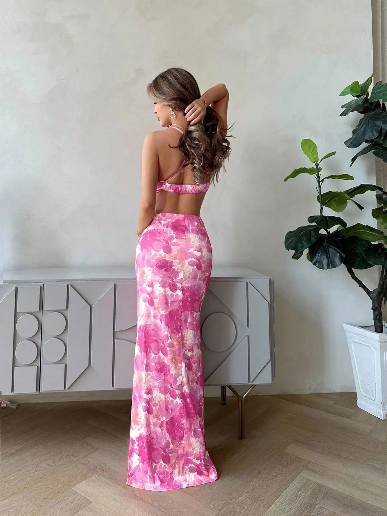 Elegant Floral Print Backless Maxi Dress by MadisonnSavannahBoutique