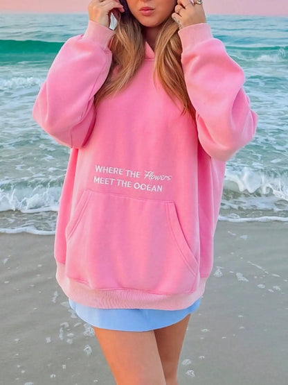 Pink "Where The Flowers Meet The Ocean" Embroidered Hoodie by MadisonnSavannahBoutique