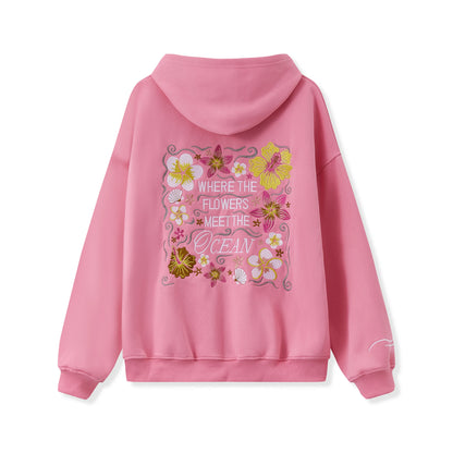 Pink "Where The Flowers Meet The Ocean" Embroidered Hoodie by MadisonnSavannahBoutique