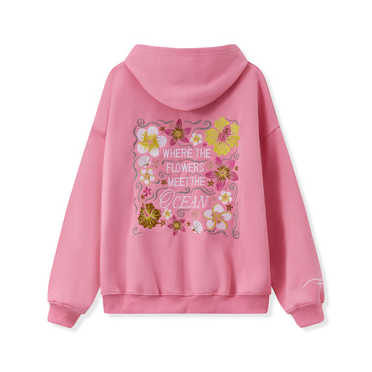 Pink "Where The Flowers Meet The Ocean" Embroidered Hoodie by MadisonnSavannahBoutique