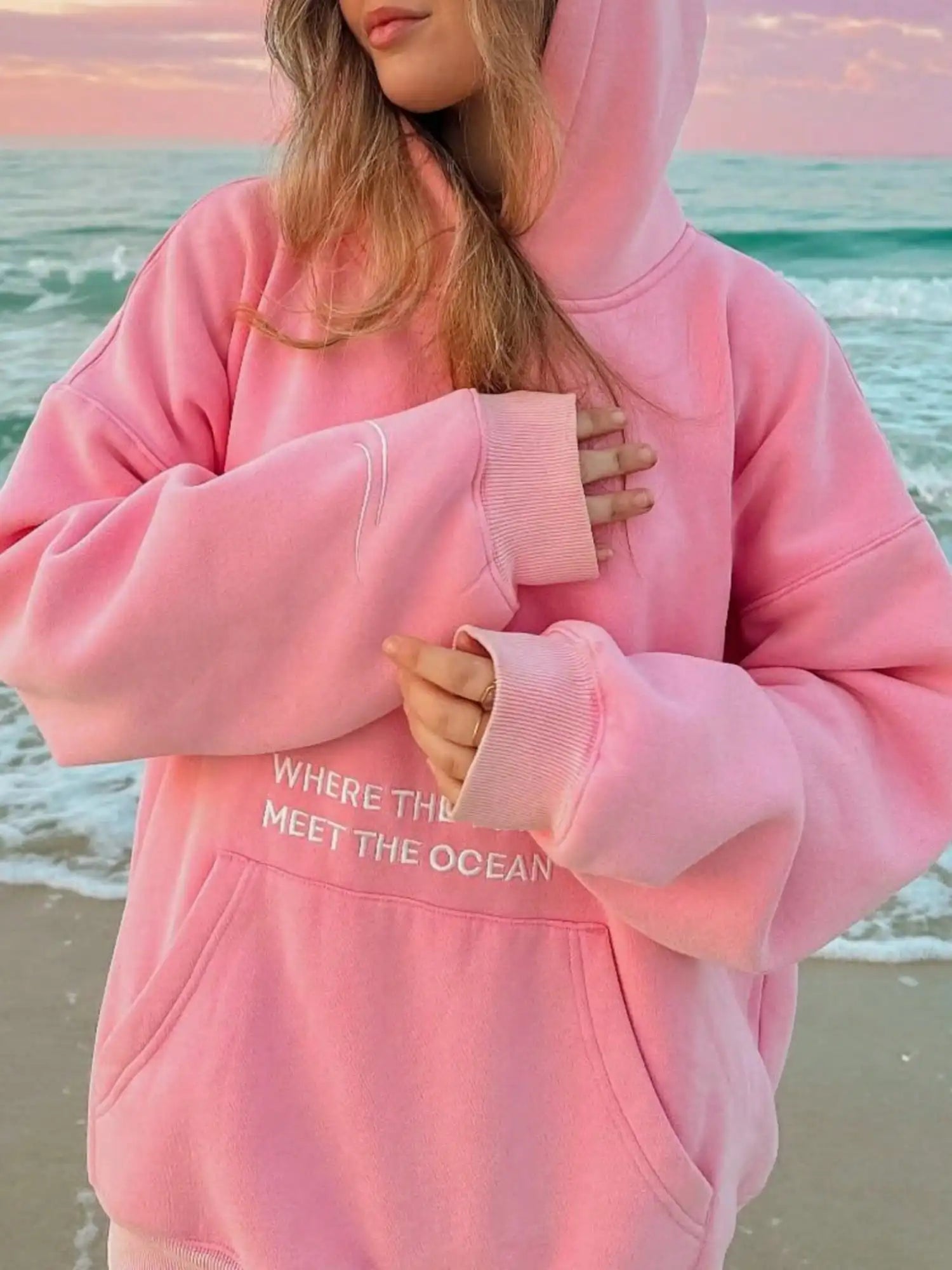 Pink "Where The Flowers Meet The Ocean" Embroidered Hoodie by MadisonnSavannahBoutique