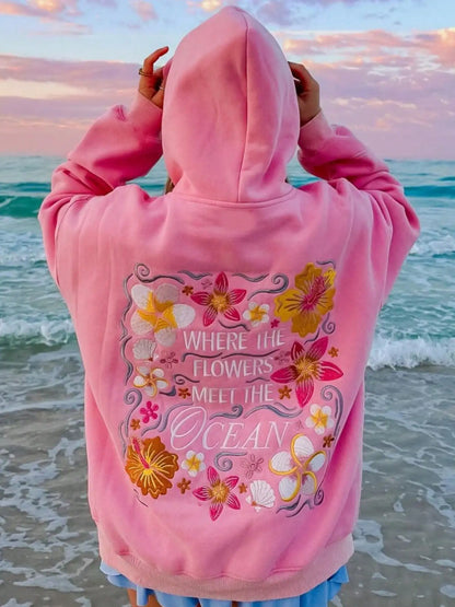 Pink "Where The Flowers Meet The Ocean" Embroidered Hoodie by MadisonnSavannahBoutique