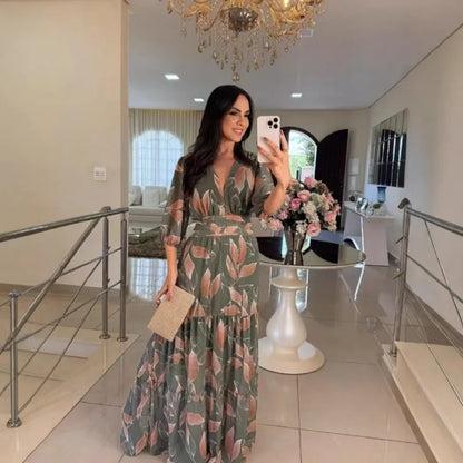 V-neck fashionable long dress by MadisonnSavannahBoutique