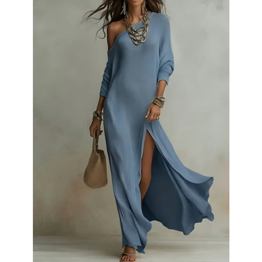 Long-sleeved Knitted Pleated Split Women's Dress by MadisonnSavannahBoutique