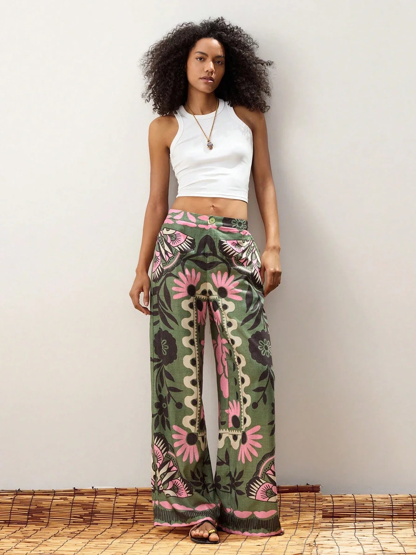 Green Floral Print Wide Leg Pants by MadisonnSavannahBoutique