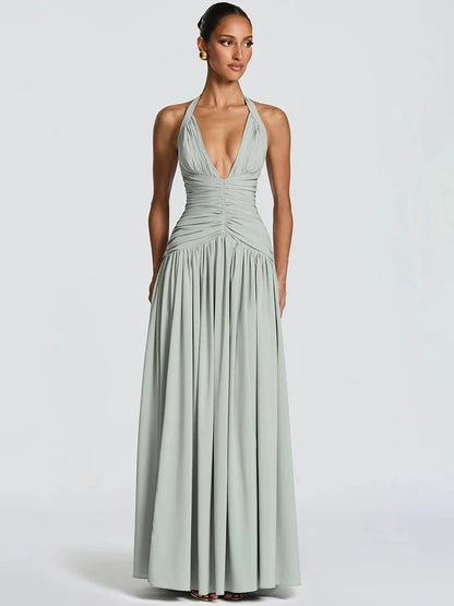 Off-shoulder Sleeveless High Split Pleated Dress by MadisonnSavannahBoutique