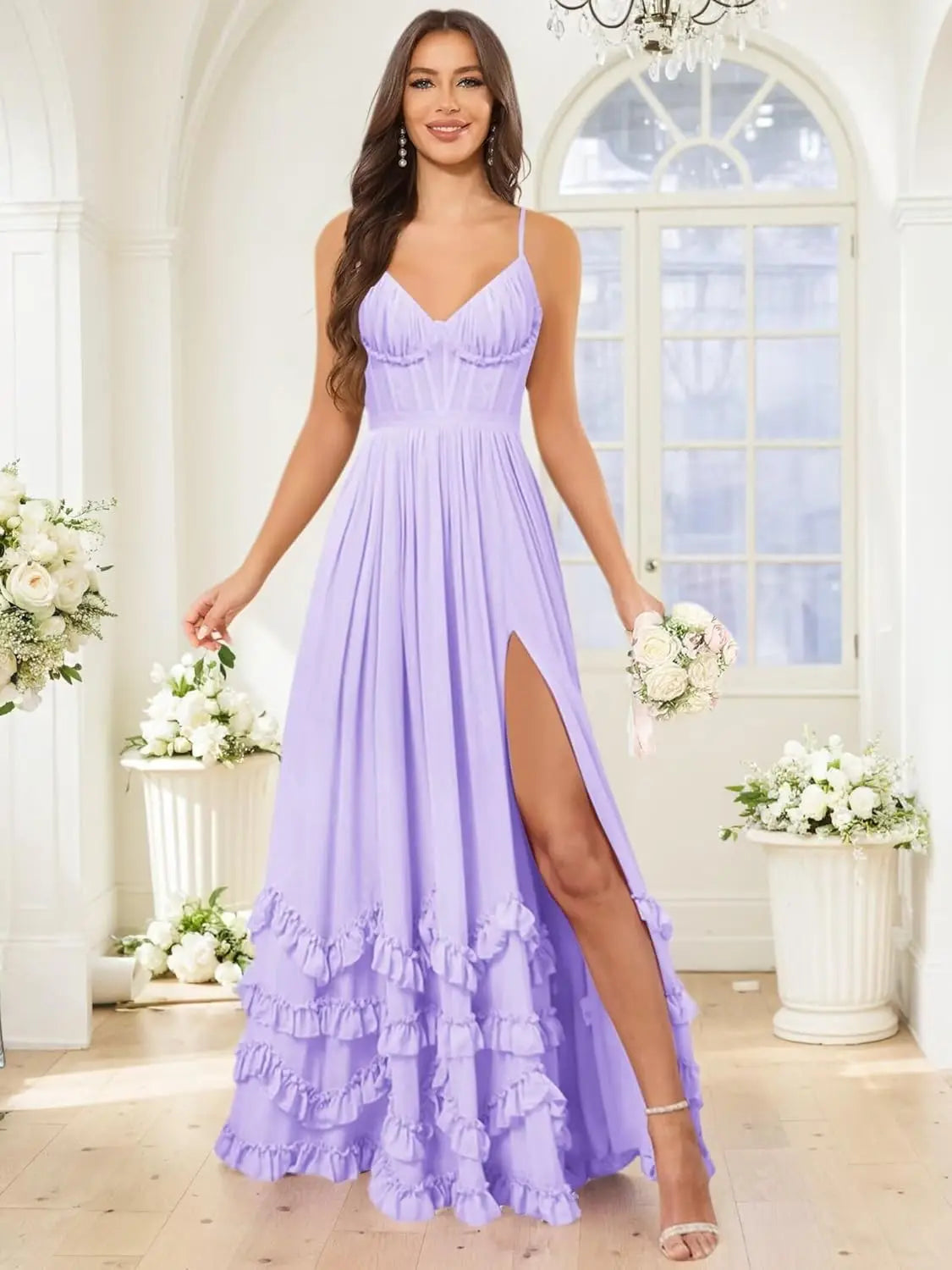 Floral Ruffle Spaghetti Straps V-Neck Maxi Dress by MadisonnSavannahBoutique