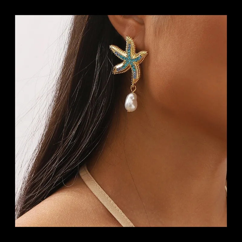 Starfish Earrings Ocean Wind Pearl Earrings by MadisonnSavannahBoutique