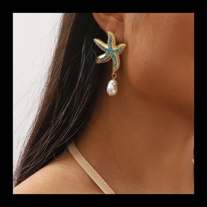 Starfish Earrings Ocean Wind Pearl Earrings by MadisonnSavannahBoutique