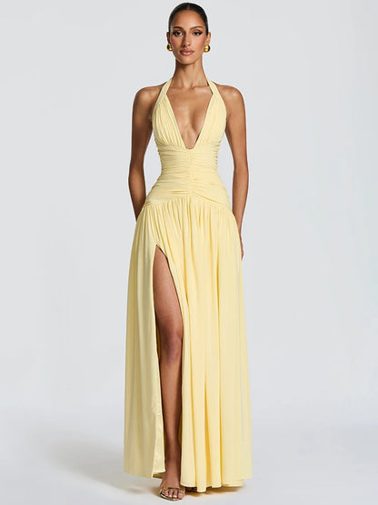 Off-shoulder Sleeveless High Split Pleated Dress by MadisonnSavannahBoutique