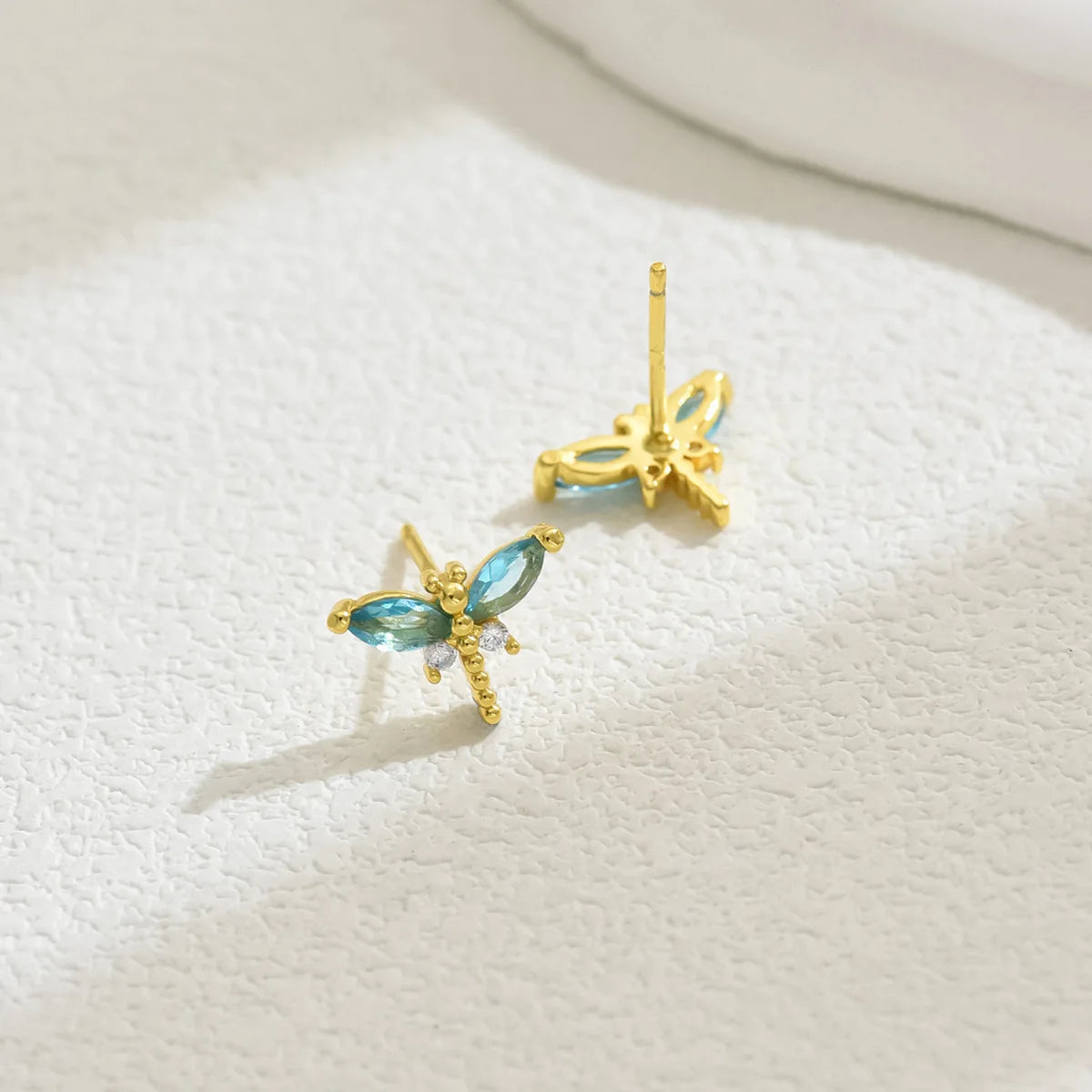 Dragonfly Zirconia Earrings Gold Tone Copper Plated by MadisonnSavannahBoutique
