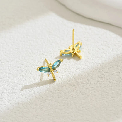 Dragonfly Zirconia Earrings Gold Tone Copper Plated by MadisonnSavannahBoutique