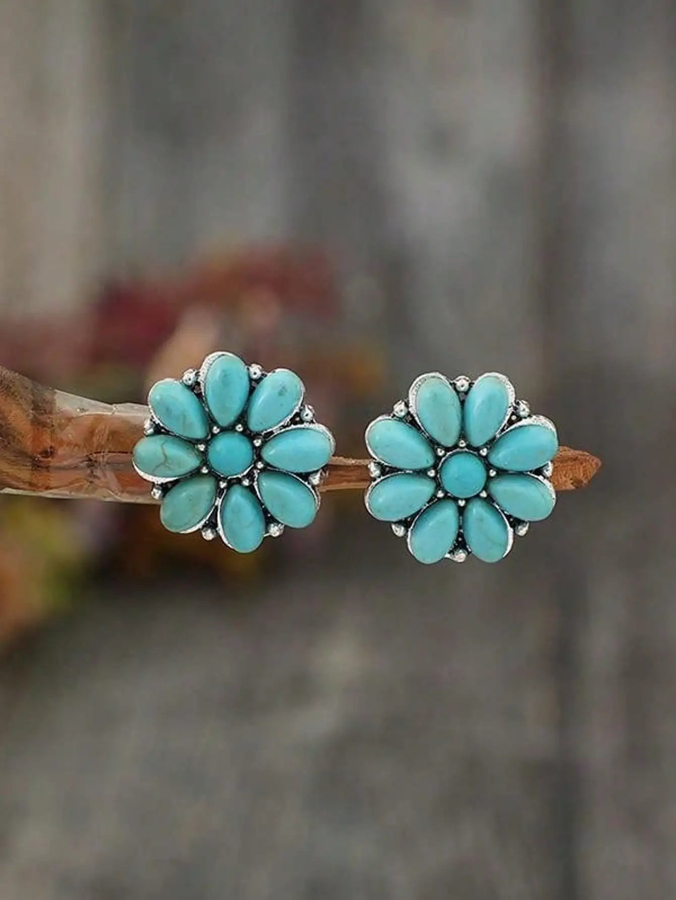 Vintage-Style Turquoise Flower Stud Earrings in Alloy Setting by MadisonnSavannahBoutique