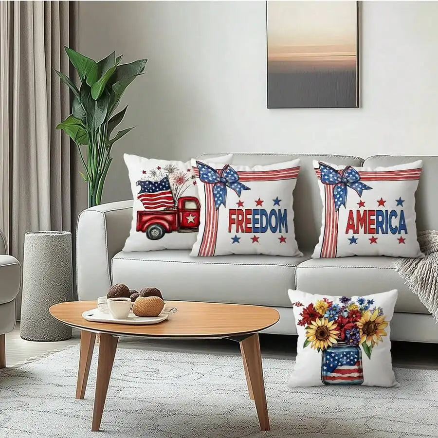 4pcs Patriotic 4th of July Pillow Covers, 18x18 Inch by MadisonnSavannahBoutique