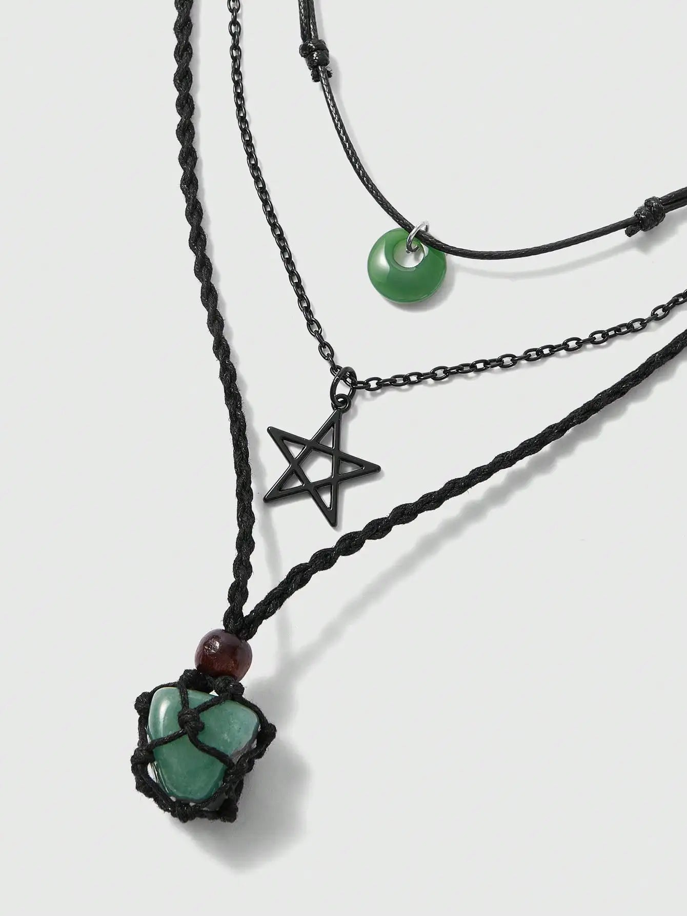 3-Layer Boho Pendant Necklace Set with Sun Charm, Glass Dome & Stone Bead by MadisonnSavannahBoutique