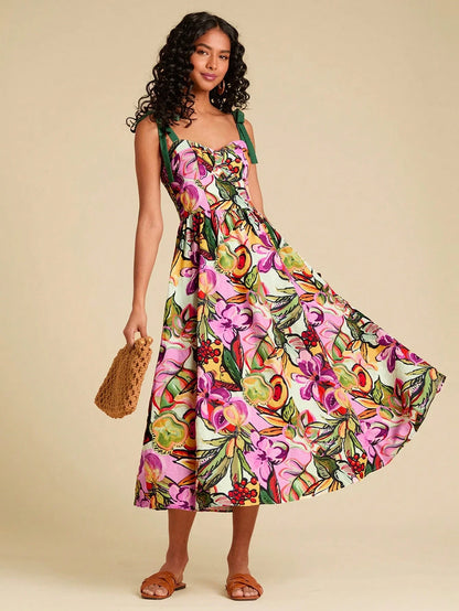 Floral Print Spaghetti Strap Midi Dress For Women Bohemian Beach Style by MadisonnSavannahBoutique