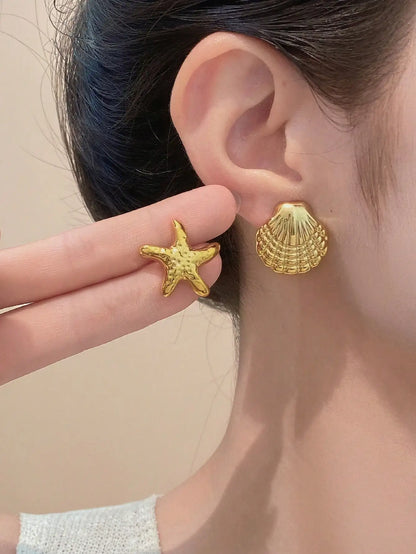 Gold Sea Shell & Starfish Stud Earrings Set 6 Pairs Fashion Jewelry by MadisonnSavannahBoutique