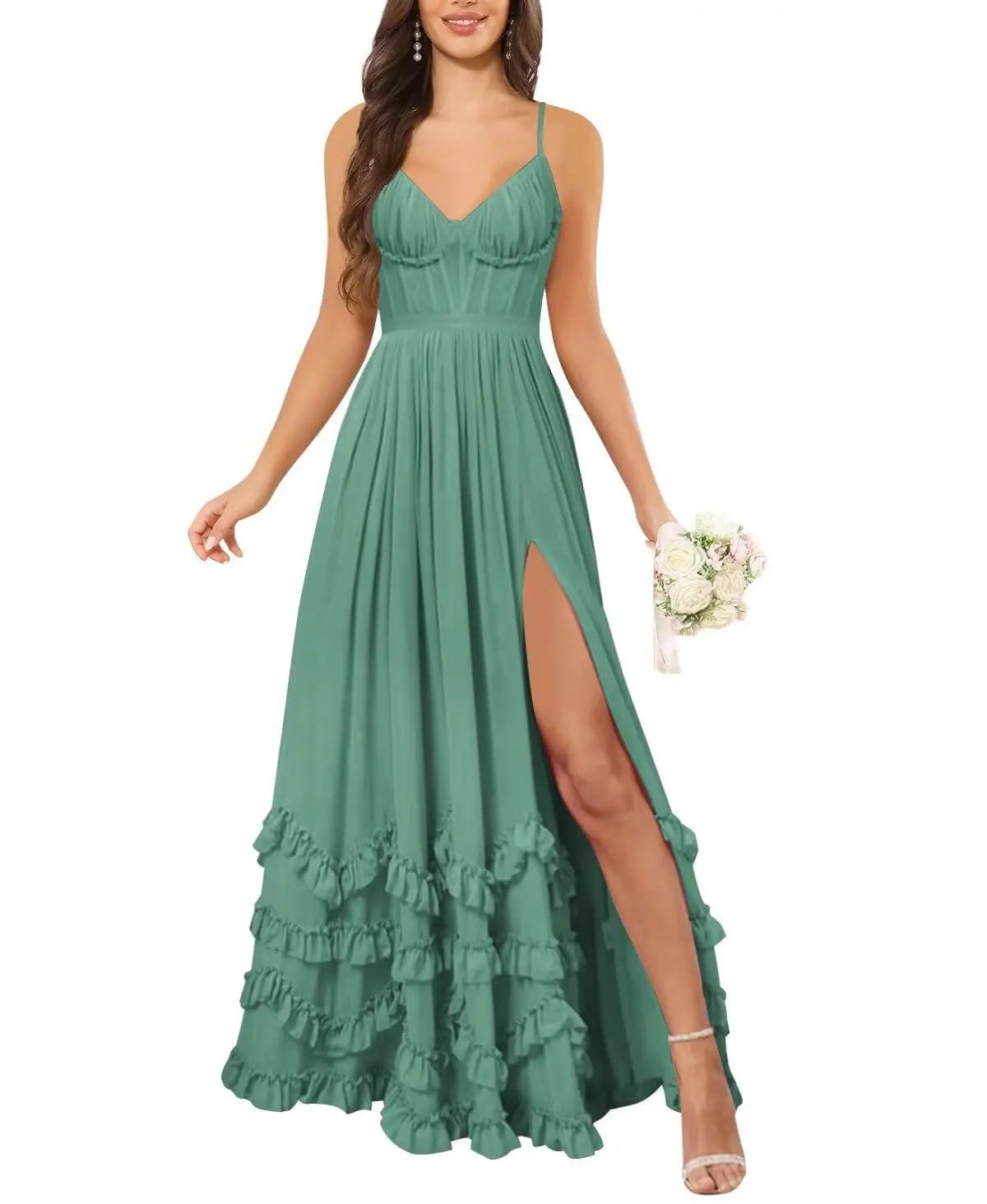 Floral Ruffle Spaghetti Straps V-Neck Maxi Dress by MadisonnSavannahBoutique