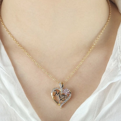 Mom Heart Necklace, Rhinestone Heart Pendant, Perfect Mother's Day Gift by MadisonnSavannahBoutique