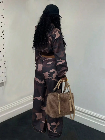 Ed Hardy Skull & Heart Print Cropped Hoodie and Wide Leg Pants Set by MadisonnSavannahBoutique