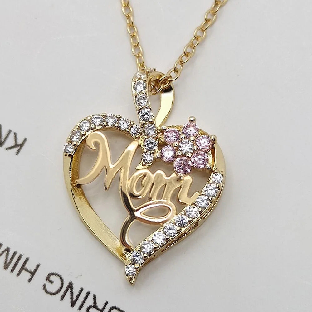 Mom Heart Necklace, Rhinestone Heart Pendant, Perfect Mother's Day Gift by MadisonnSavannahBoutique