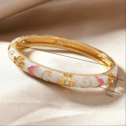 Stainless Steel Multicolor Enamel Flower Bangle by MadisonnSavannahBoutique