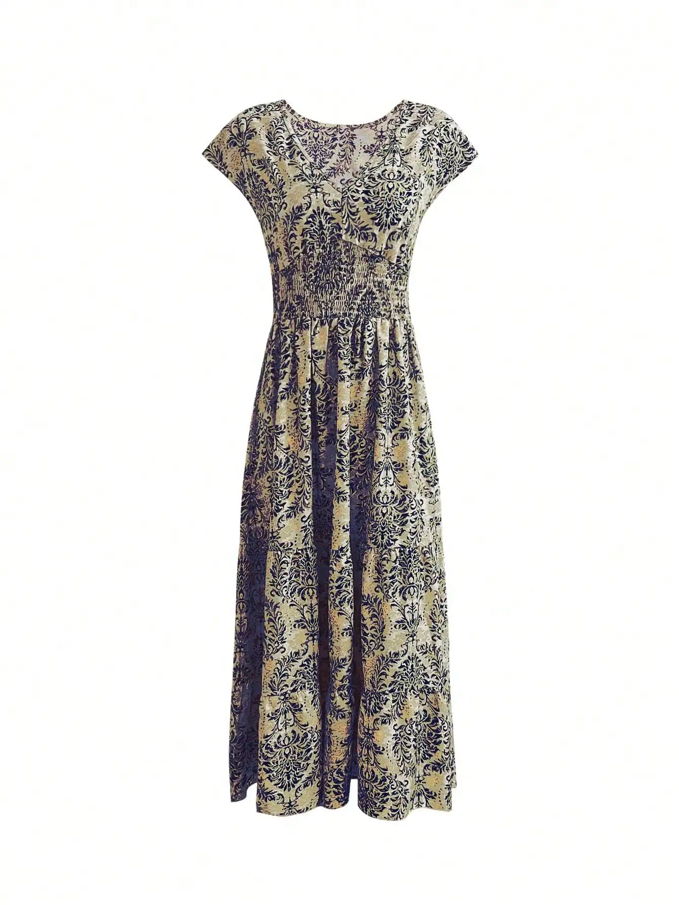 Boho Chic V-Neck Cap Sleeve Floral Print Maxi Dress by MadisonnSavannahBoutique