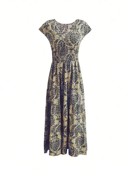 Boho Chic V-Neck Cap Sleeve Floral Print Maxi Dress by MadisonnSavannahBoutique