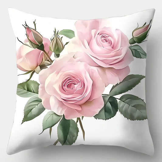 4 Piece Pink Rose Cushion Cover Set 18x18 Inch by MadisonnSavannahBoutique