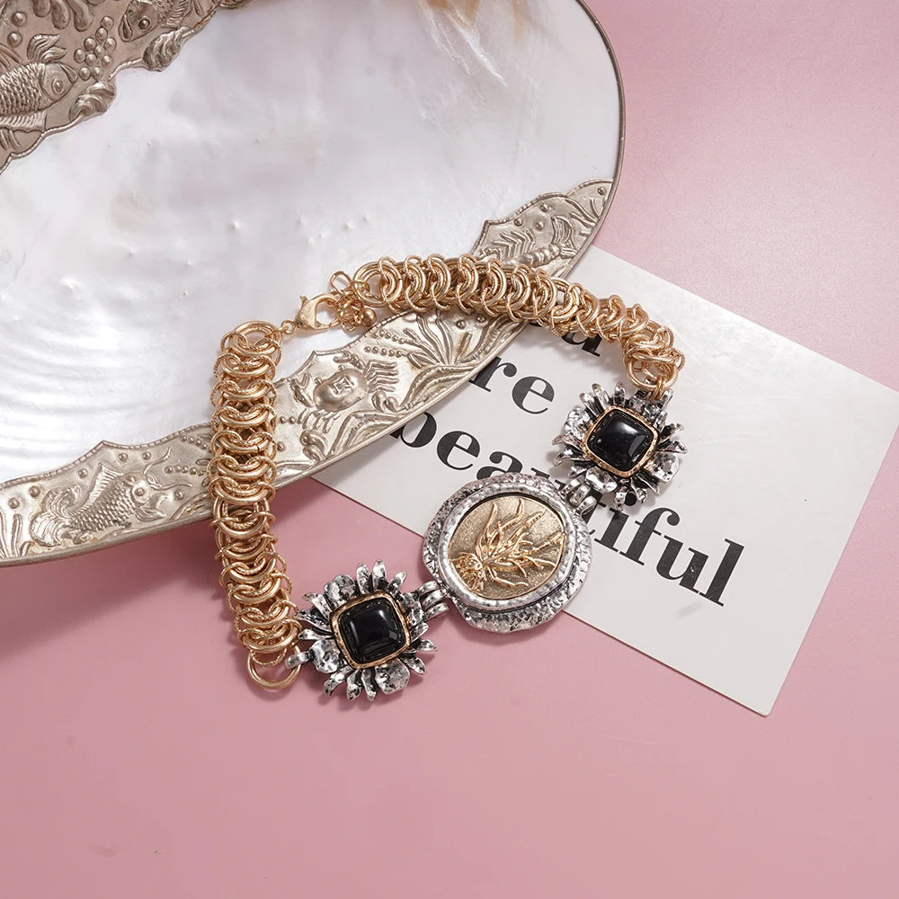 (Gold/Silver + Black Gem) Retro by MadisonnSavannahBoutique