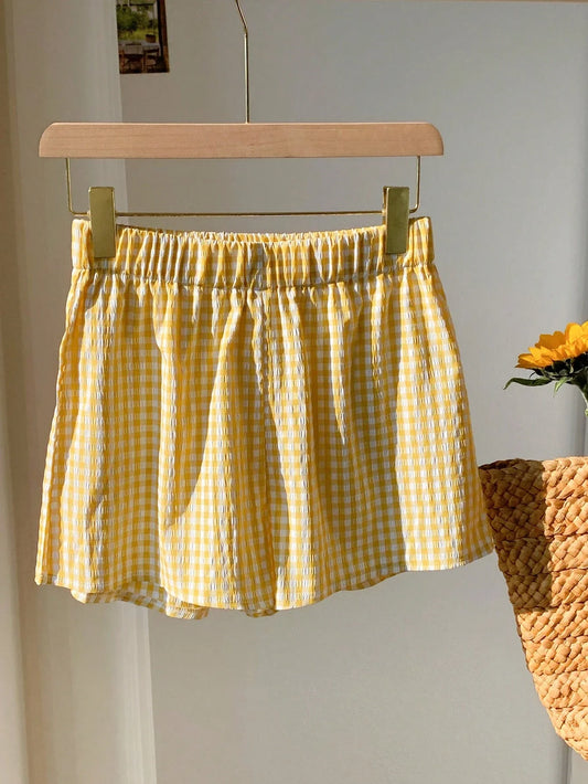 Yellow Gingham Plaid Casual Shorts by MadisonnSavannahBoutique
