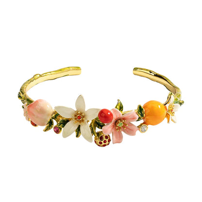 Bangles Peaches Oranges Cherries Flowers Fruit Series Enamel Bracelet by MadisonnSavannahBoutique