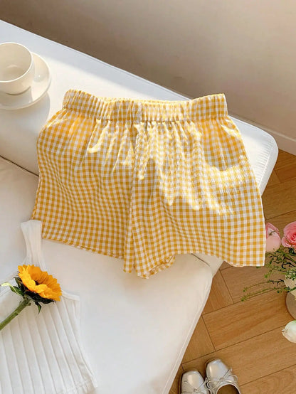 Yellow Gingham Plaid Casual Shorts by MadisonnSavannahBoutique