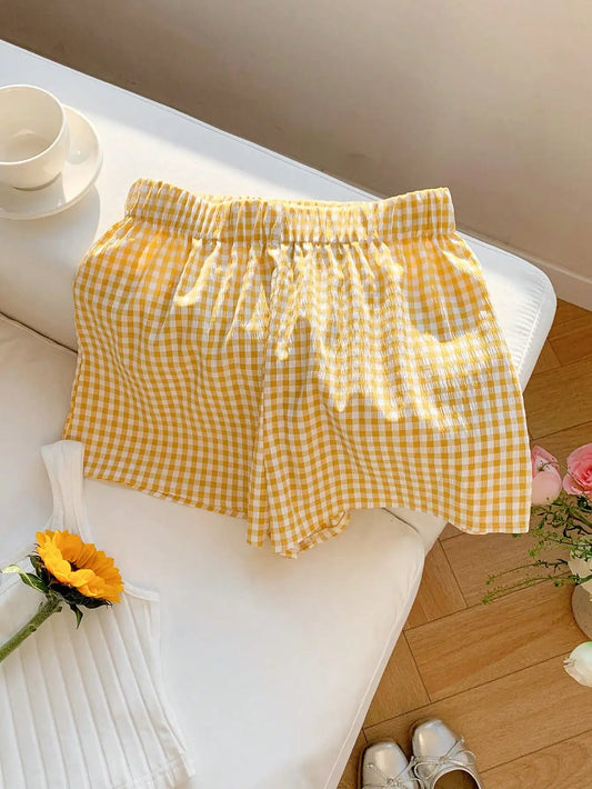 Yellow Gingham Plaid Casual Shorts by MadisonnSavannahBoutique