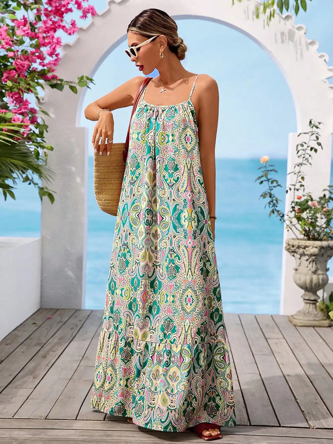 Sleeveless Boho Maxi Dress With Vibrant Paisley Print by MadisonnSavannahBoutique
