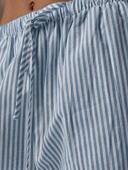 Striped Linen Feel Drawstring Waist Wide Leg Pants by MadisonnSavannahBoutique