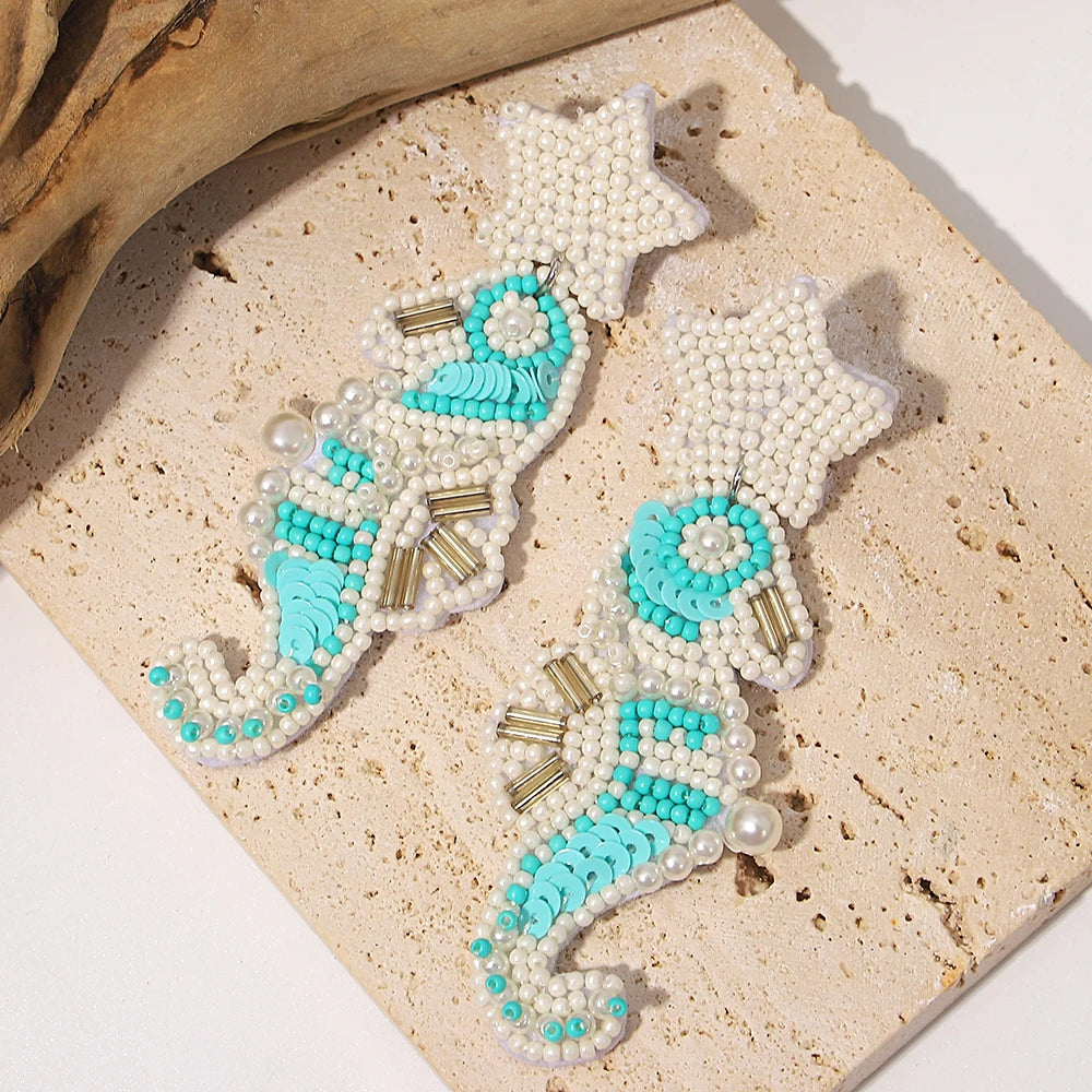 Bohemian Starfish Lobster Conch Seed Bead Drop Earrings Handmade by MadisonnSavannahBoutique