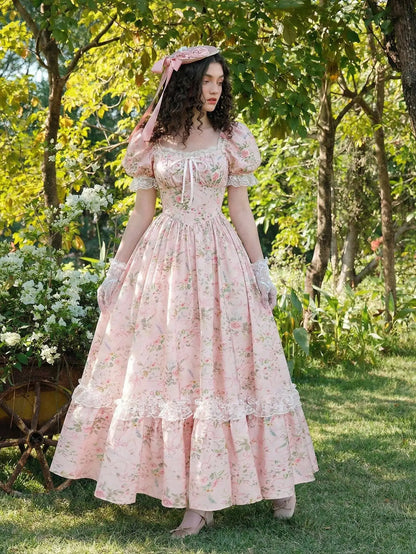 Maxi Dress With Puffed Sleeves, Square Neck, Ruched Bodice, Elegant Style by MadisonnSavannahBoutique