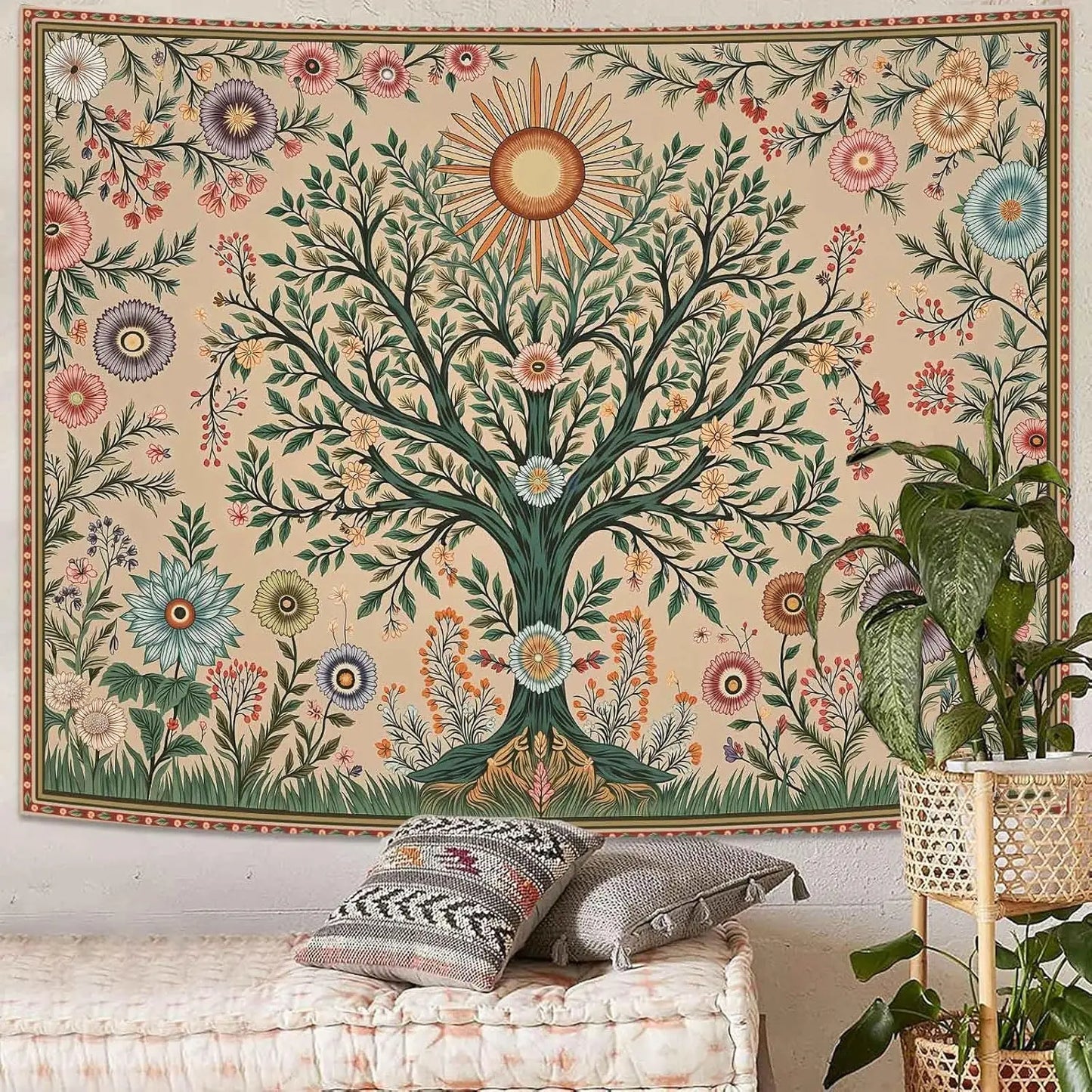 Celestial Sun & Floral Boho Decor 48x36in by MadisonnSavannahBoutique