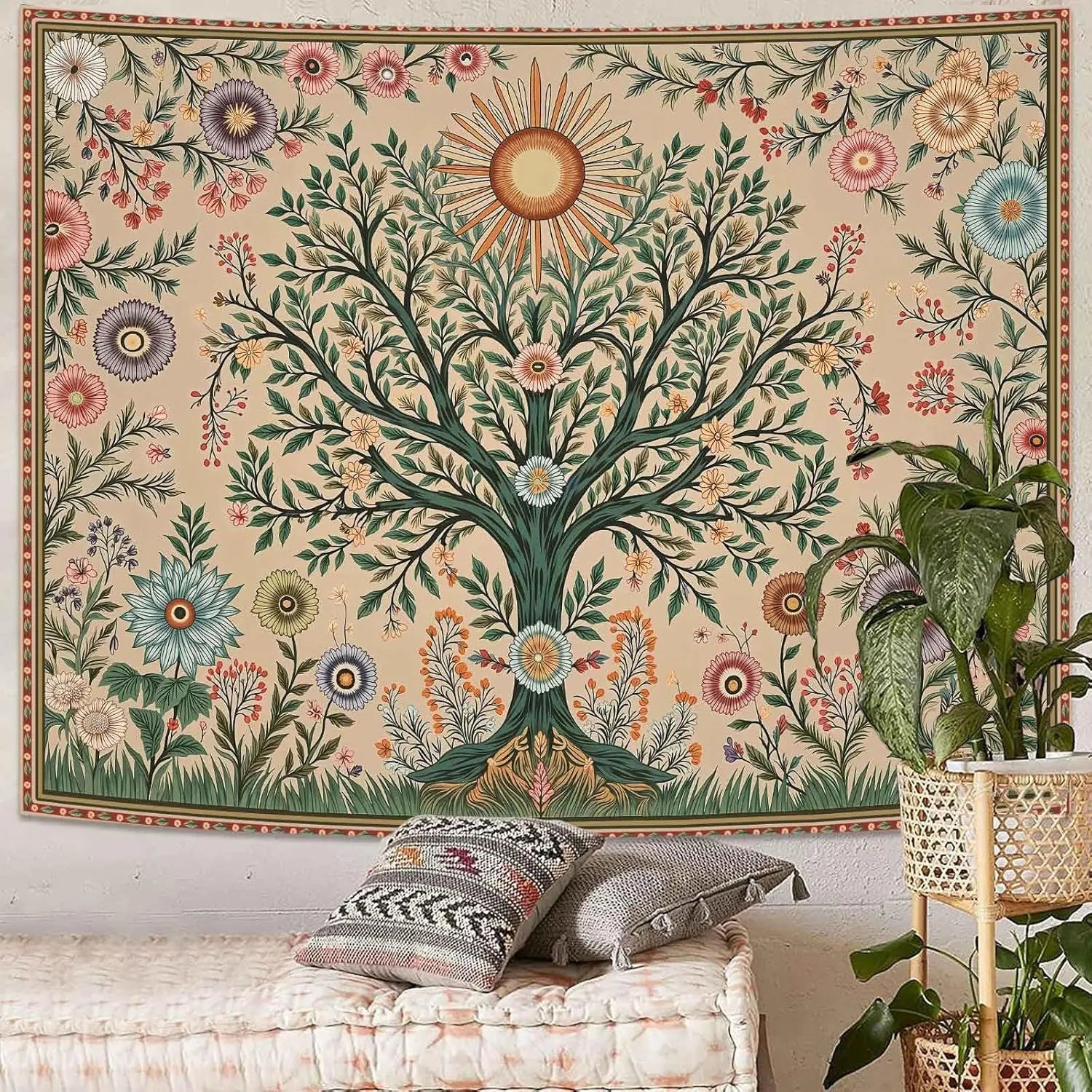 Celestial Sun & Floral Boho Decor 48x36in by MadisonnSavannahBoutique