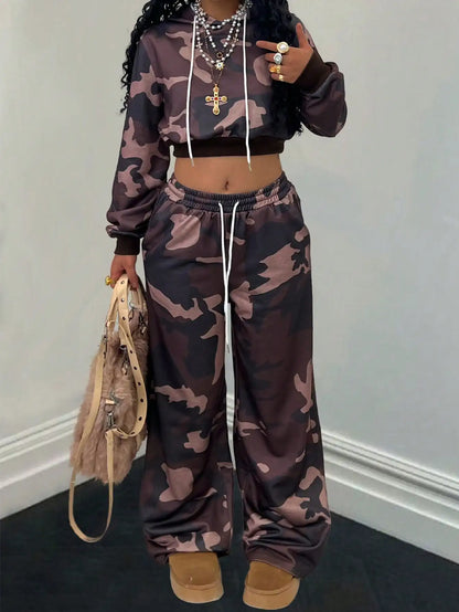 Ed Hardy Skull & Heart Print Cropped Hoodie and Wide Leg Pants Set by MadisonnSavannahBoutique