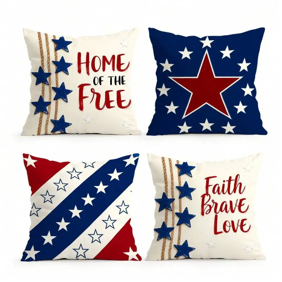 4pcs Patriotic 4th of July Pillow Covers, 18x18 Inch by MadisonnSavannahBoutique