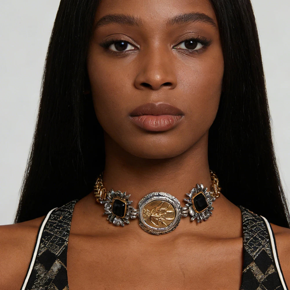 (Gold/Silver + Black Gem) Retro by MadisonnSavannahBoutique