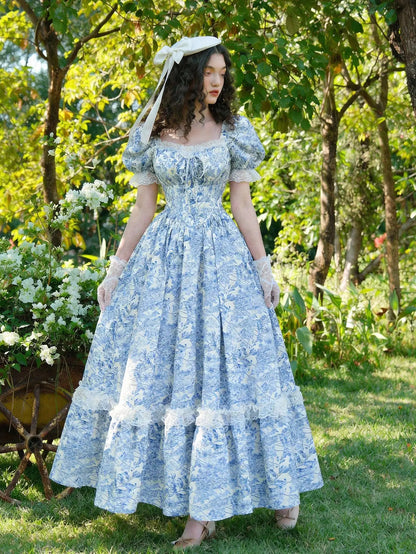 Maxi Dress With Puffed Sleeves, Square Neck, Ruched Bodice, Elegant Style by MadisonnSavannahBoutique